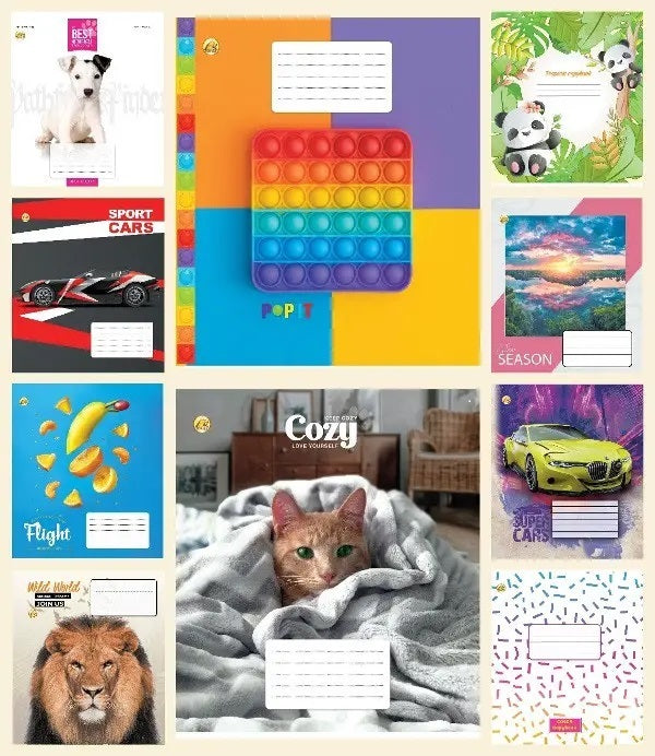 Tetrada Grid Notebook, 12 Sheets, Assorted