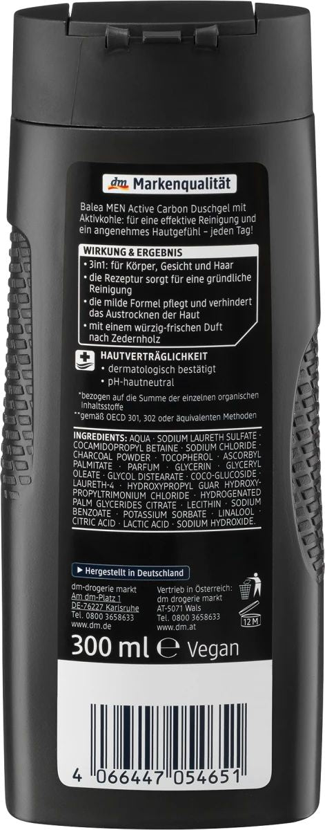 Balea Men Active Carbon 3-in-1 Shower Gel, 300 mL - Image 2