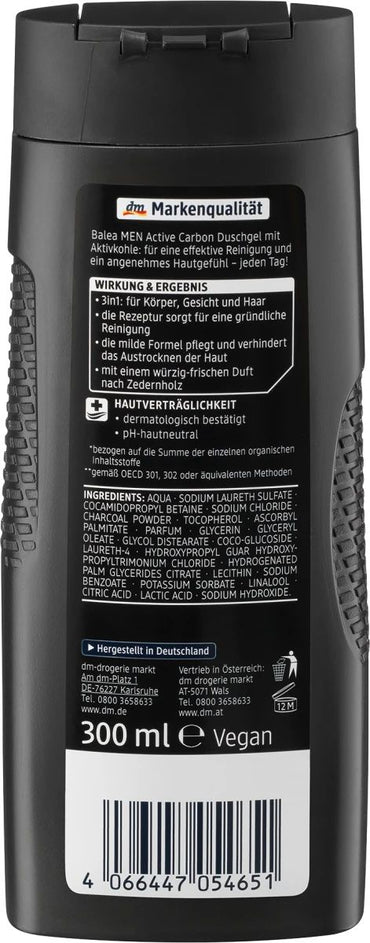 Balea Men Active Carbon 3-in-1 Shower Gel, 300 mL - Image 2