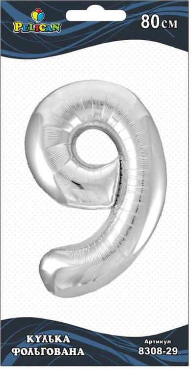 Pelican Number 9 Silver Foil Balloon, 80 cm