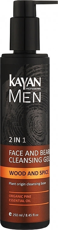 Kayan Professional Men 2-in-1 Beard & Face Cleansing Gel, 250 mL
