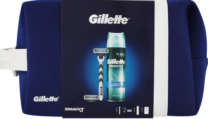 Gillette Mach3 Men's Gift Set: Razor with 2 Cartridges, Extra Comfort Shaving Gel 200 mL & Toiletry Bag
