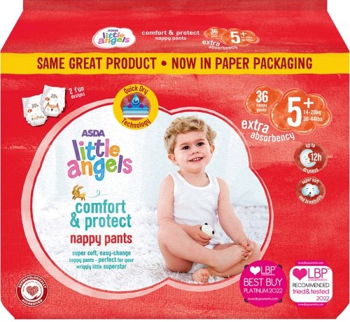 Asda Little Angels Comfort & Protect 5+ Baby Pull-Up Diaper Pants, 14-20 kg, 36 pcs