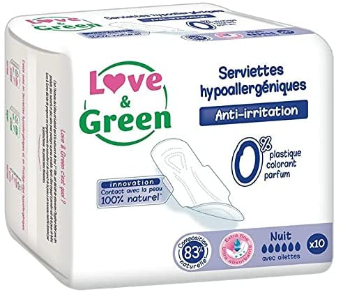 Love & Green Hypoallergenic Night 6 Drops Sanitary Pads, 10 pcs