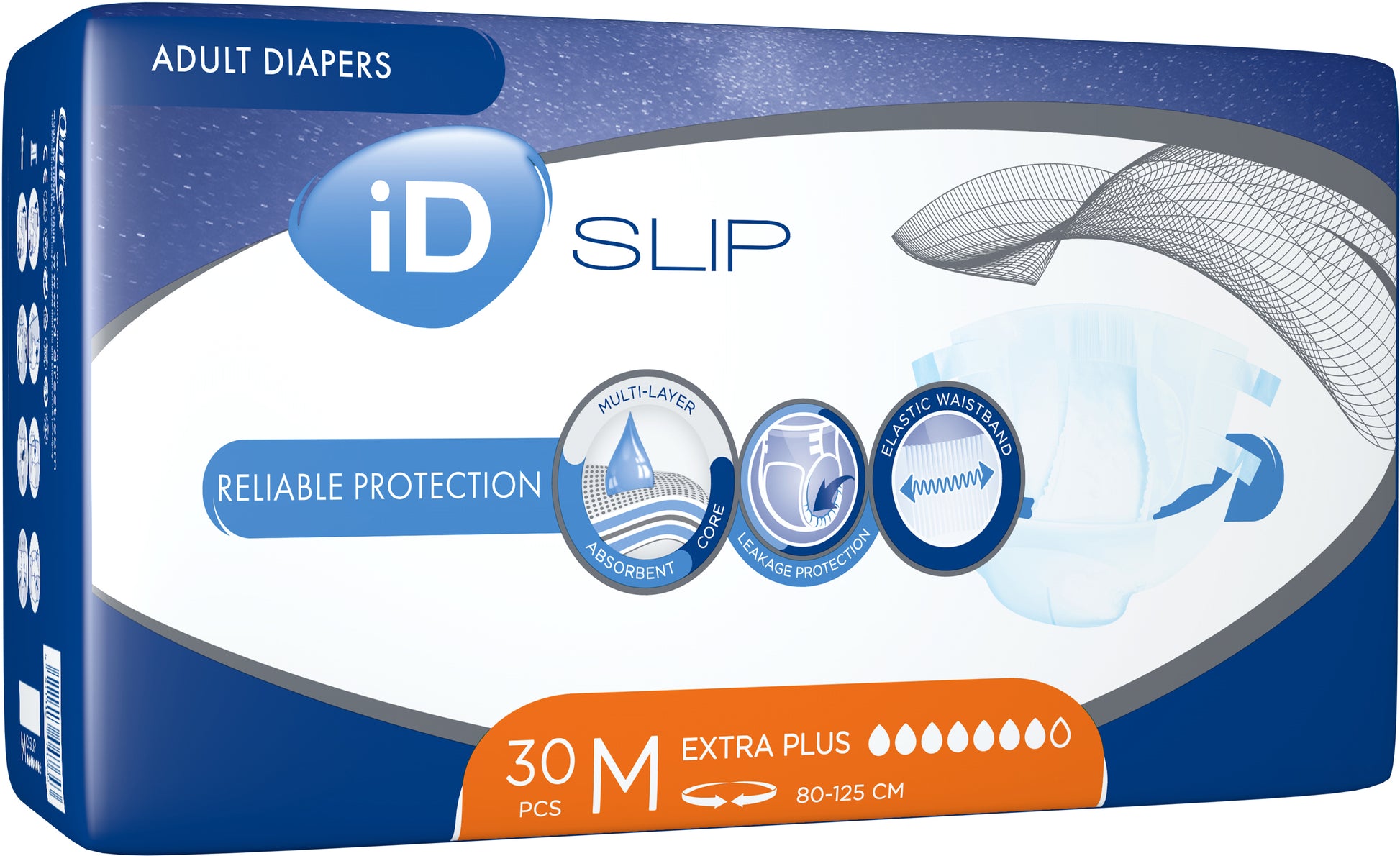 iD Slip Extra Plus Medium 80-125 cm Adult Incontinence Briefs, 30 pcs