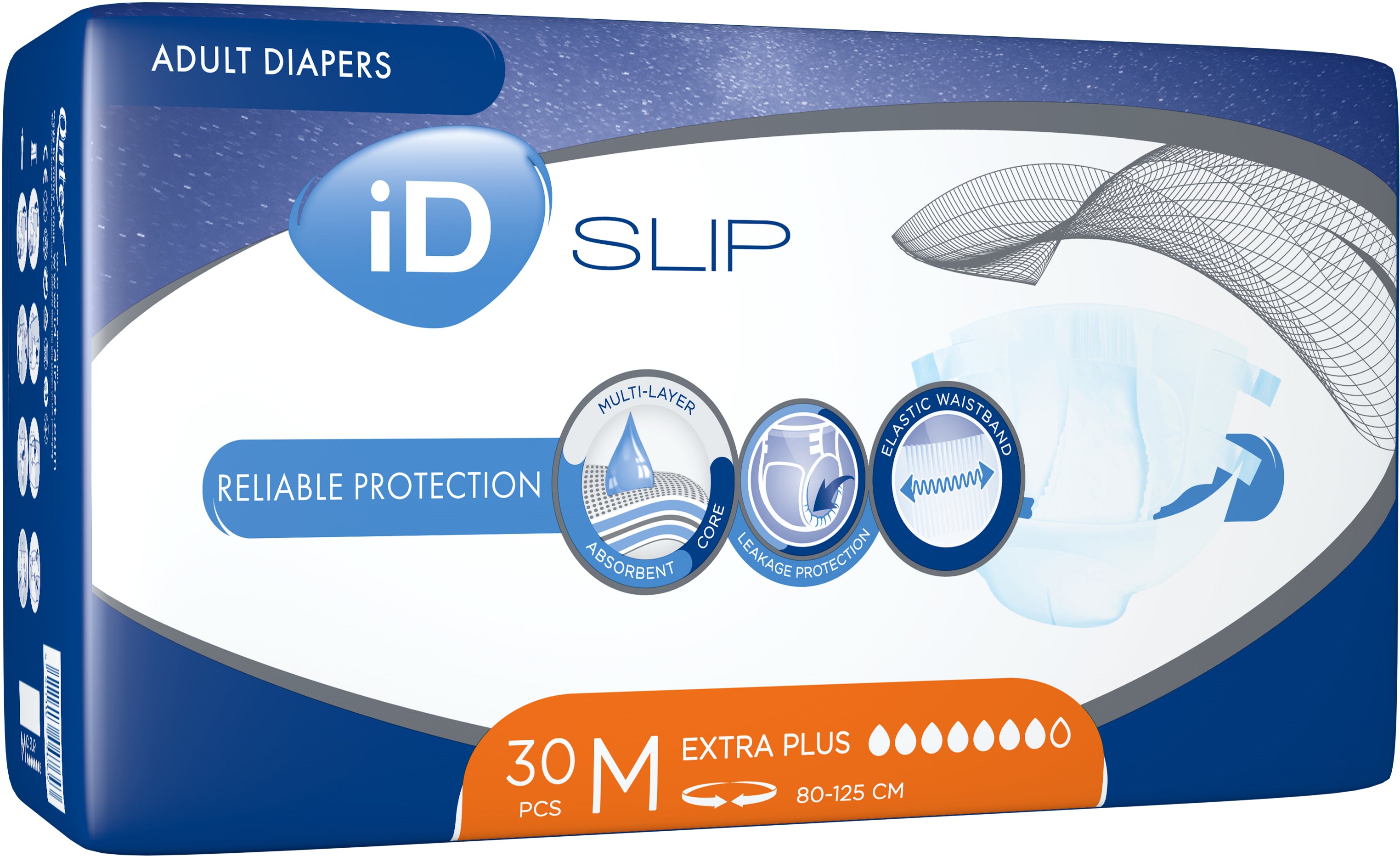 iD Slip Extra Plus Medium 80-125 cm Adult Incontinence Briefs, 30 pcs