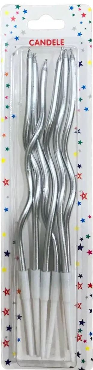 408-1 Silver Spiral Cake Candles, 15 cm, 6 pcs