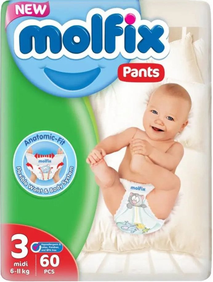 Molfix Size 3 Baby Pull-Up Diaper Pants, 6-11 kg, 60 pcs