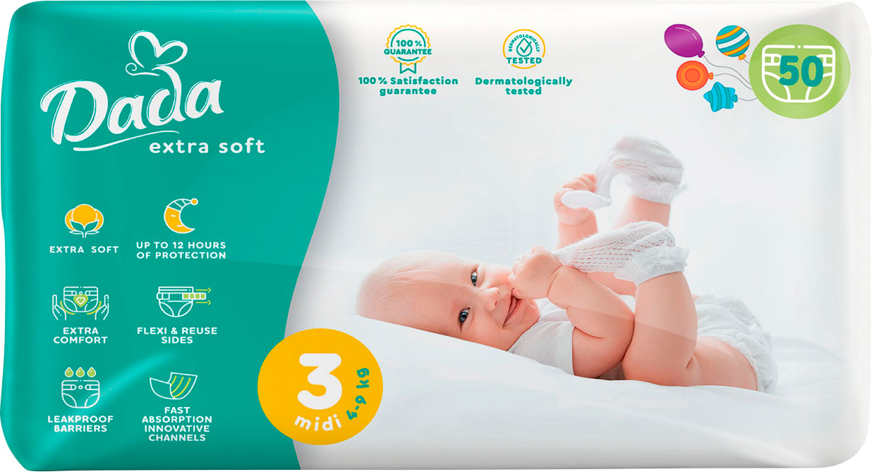 Dada Extra Soft Size 3 Midi Baby Diapers, 4-9 kg, 50 pcs