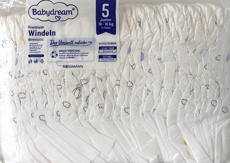 Babydream 5 Baby Diapers in Clear Pack, 10-16 kg, 34 pcs