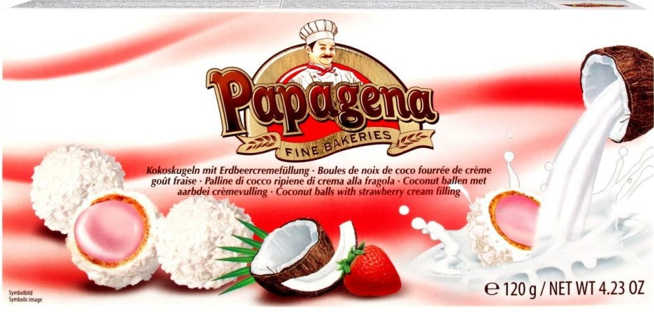 Papagena Coconut Wafer Balls with Strawberry Cream Filling, 120 g