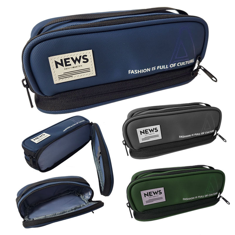6427 News 2-Compartment Fabric Pencil Case