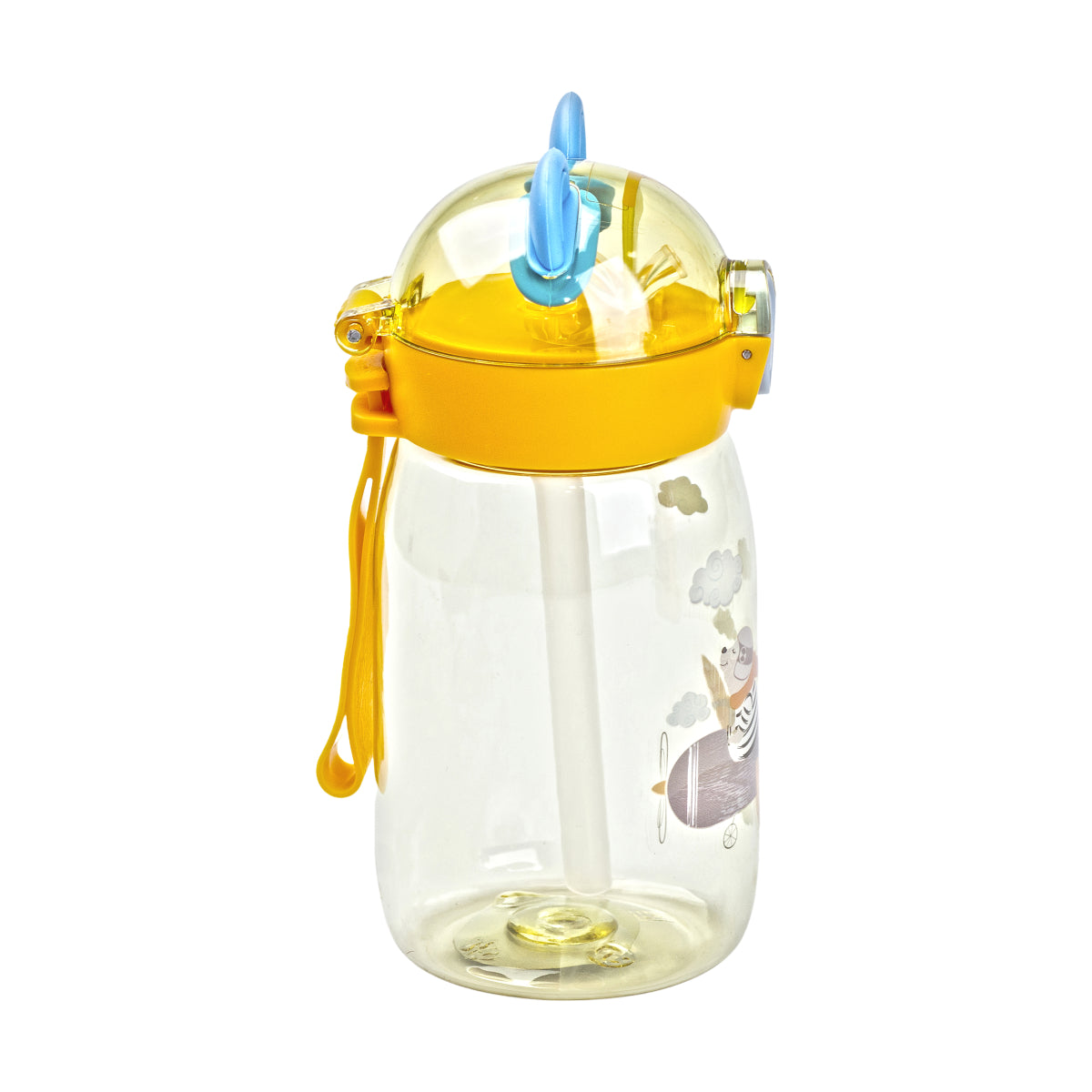 Yellow Kids' Water Bottle with Flip-Top Lid & Straw, 500 mL - Image 2