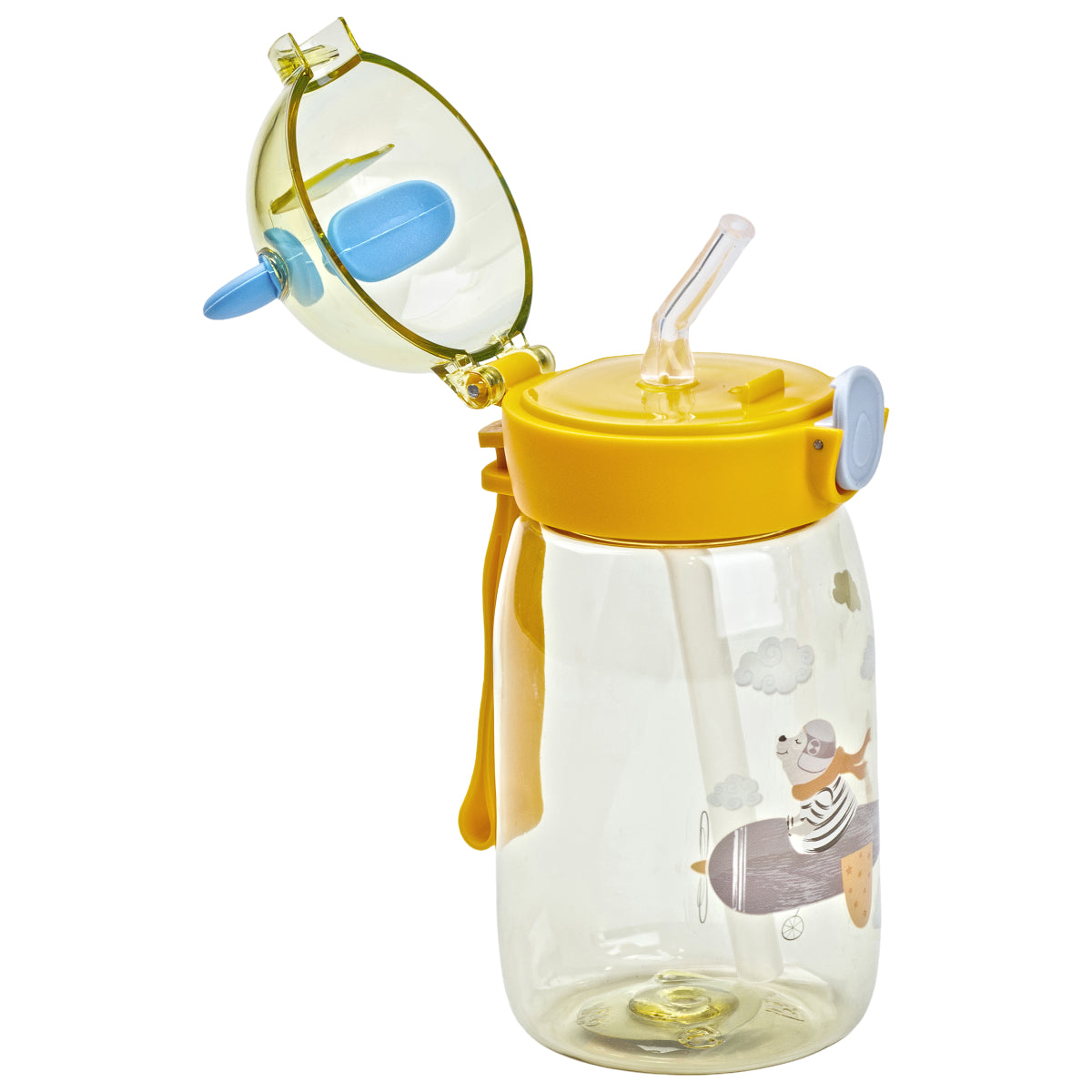 Yellow Kids' Water Bottle with Flip-Top Lid & Straw, 500 mL - Image 3