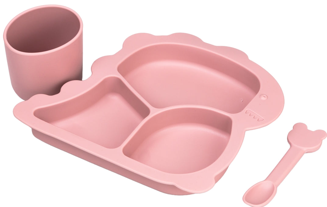 Pink Dinosaur Kids' Silicone Tableware Set, 3 pcs