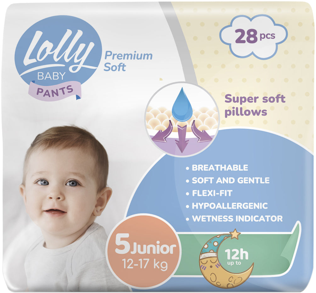 Lolly Premium Soft 5 Baby Pull-Up Diaper Pants, 12-17 kg, 28 pcs