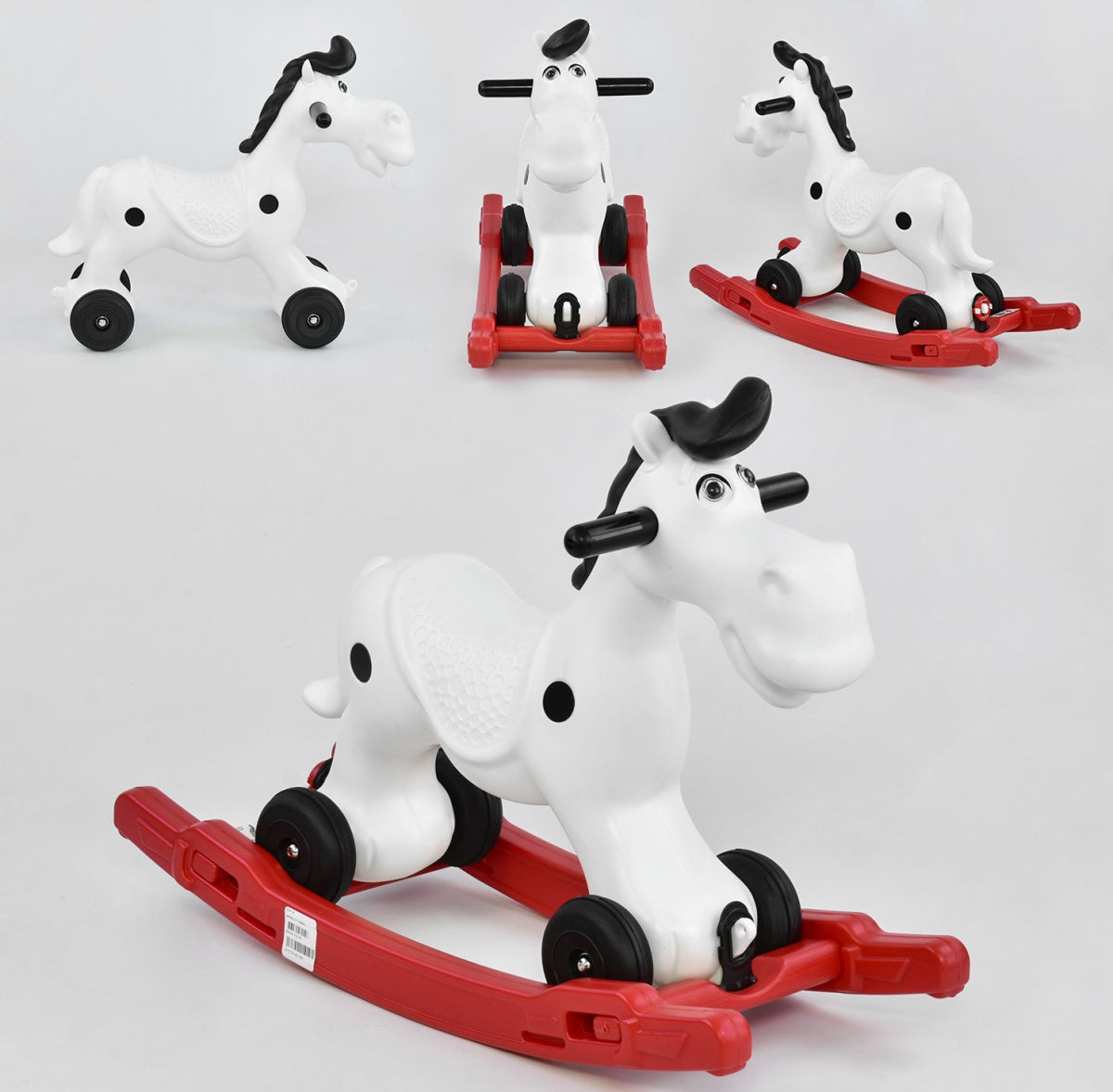 Pilsan 07-914 2-in-1 Horse Rocker & Ride-On with Black Handles, Removable Tray & Wheels