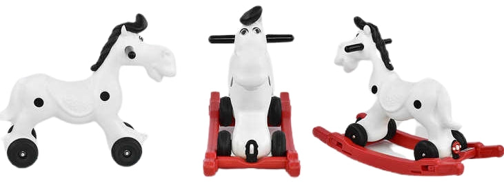 Pilsan 07-914 2-in-1 Horse Rocker & Ride-On with Black Handles, Removable Tray & Wheels - Image 3
