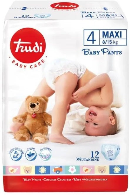 Trudi Size 4 Baby Pull-Up Diaper Pants, 8-15 kg, 12 pcs