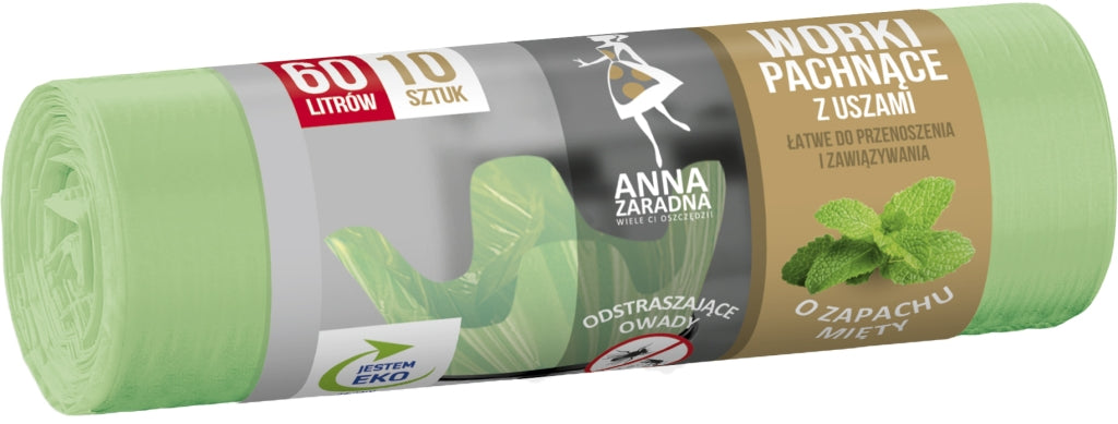 Anna Zaradna Mint-Scented Handle Trash Bags, 60 L, 10 pcs