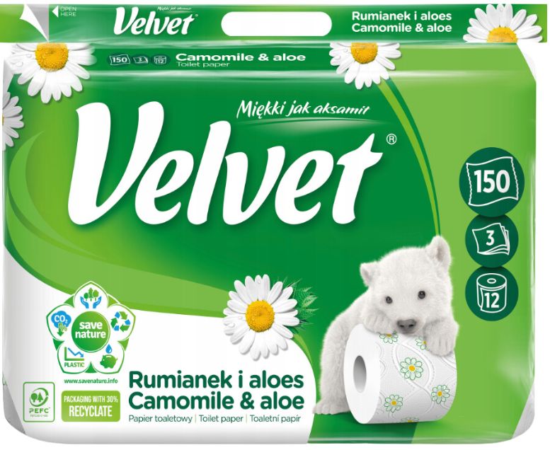 Velvet Camomile & Aloe 3-Ply Toilet Paper, 12 Rolls