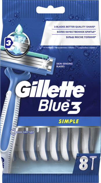Gillette Blue Simple 3 Razors, 8 pcs