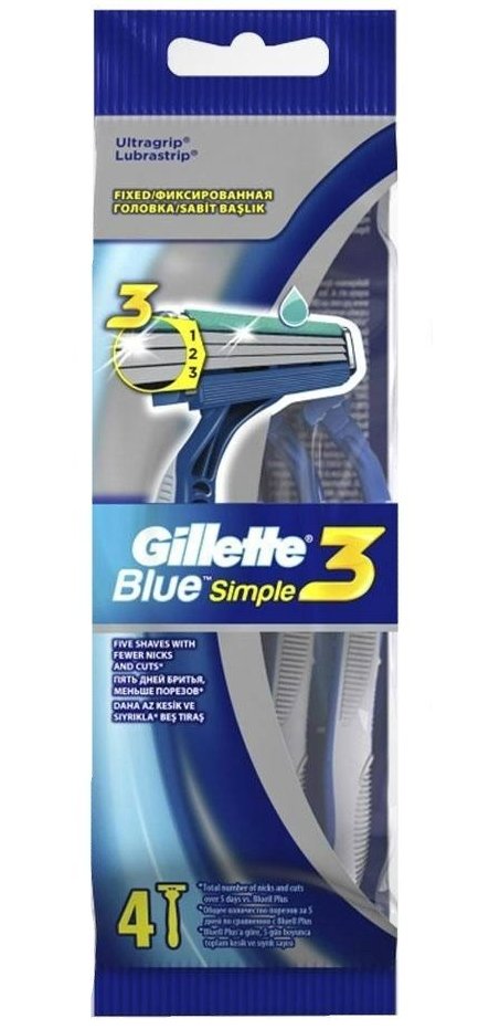 Gillette Blue Simple 3 Razors, 4 pcs