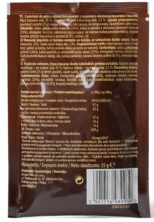 Kruger Banana Flavor Hot Chocolate Sachet, 25 g - Image 3