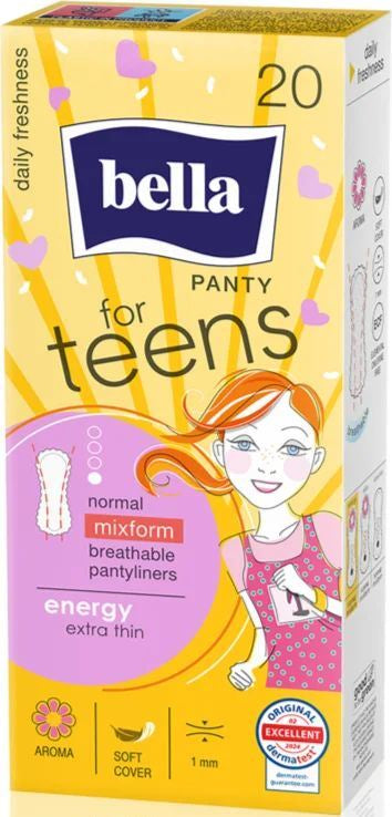 Bella For Teens Energy Normal Mixform Panty Liners, 20 pcs