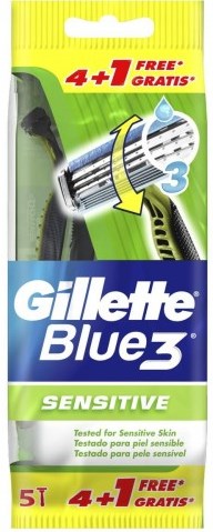 Gillette Blue 3 Sensitive Men's Disposable Razors, 4+1 pcs
