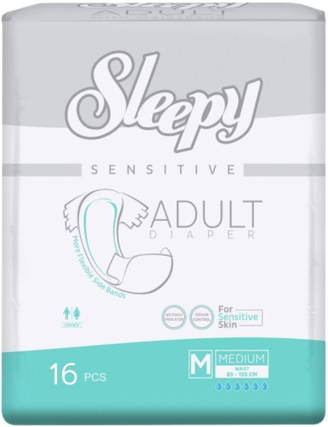 Sleepy Sensitive Adult Medium Adult Diapers, 85-125 cm, Absorbency 6, 16 pcs