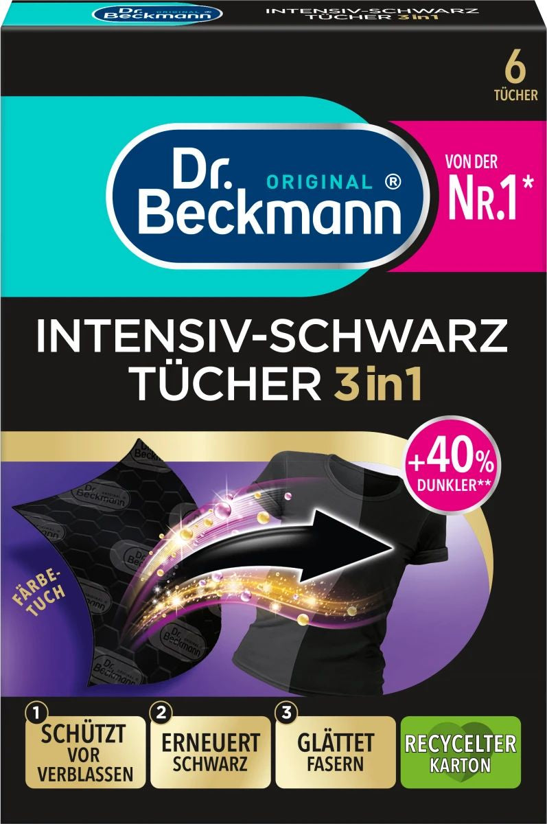 Dr. Beckmann 3-in-1 Black Color Restoration Laundry Sheets, 6 pcs