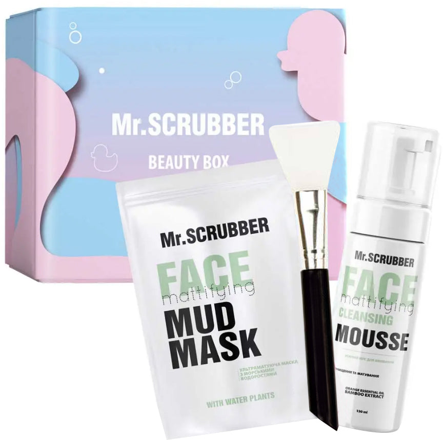 Mr.Scrubber Mattifying Daily Care Women's Gift Set: Face Mask 150 g + Face Wash Mousse 150 mL + Spatula