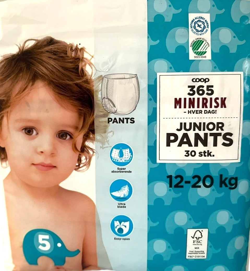 Coop 365 Minirisk Size 5 Baby Pull-Up Diaper Pants, 12-20 kg, 30 pcs