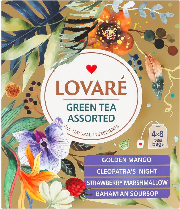 Lovare Green Tea Assortment, 4 Varieties x 8 Bags
