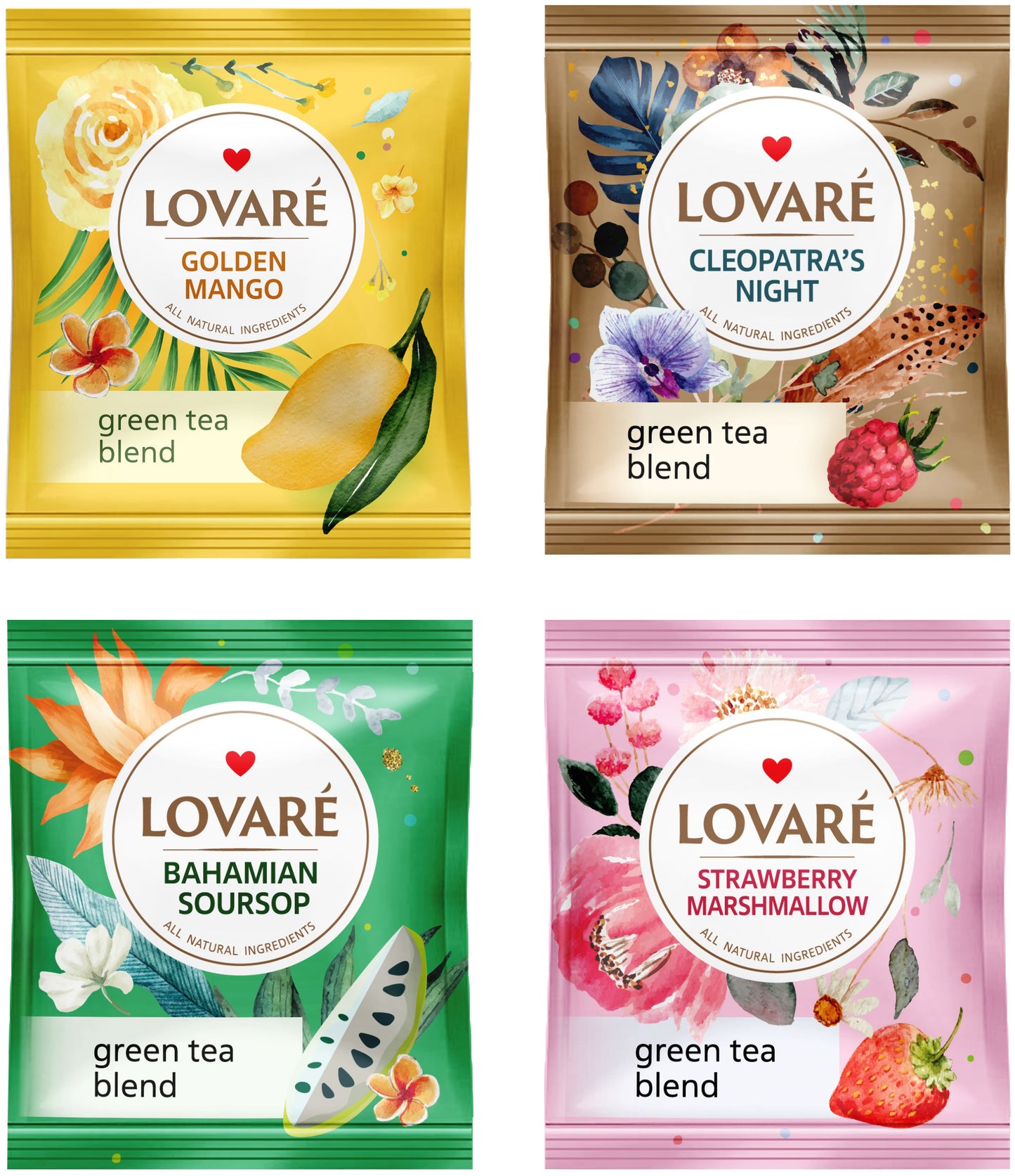 Lovare Green Tea Assortment, 4 Varieties x 8 Bags - Image 3
