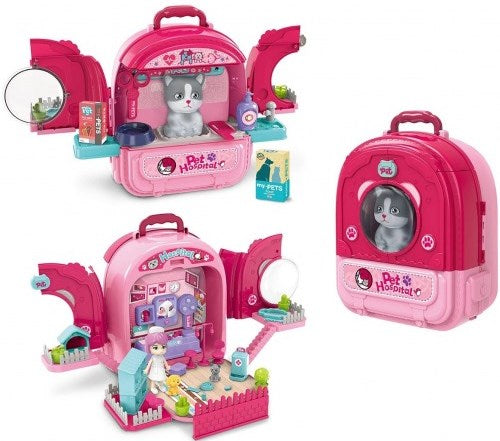 008-997-2 Pet Backpack Play Set with Shelves, Medical Accessories, Pet House & Figures