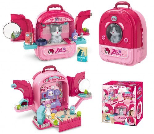 008-997-2 Pet Backpack Play Set with Shelves, Medical Accessories, Pet House & Figures - Image 2