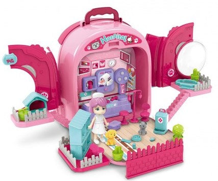 008-997-2 Pet Backpack Play Set with Shelves, Medical Accessories, Pet House & Figures - Image 3