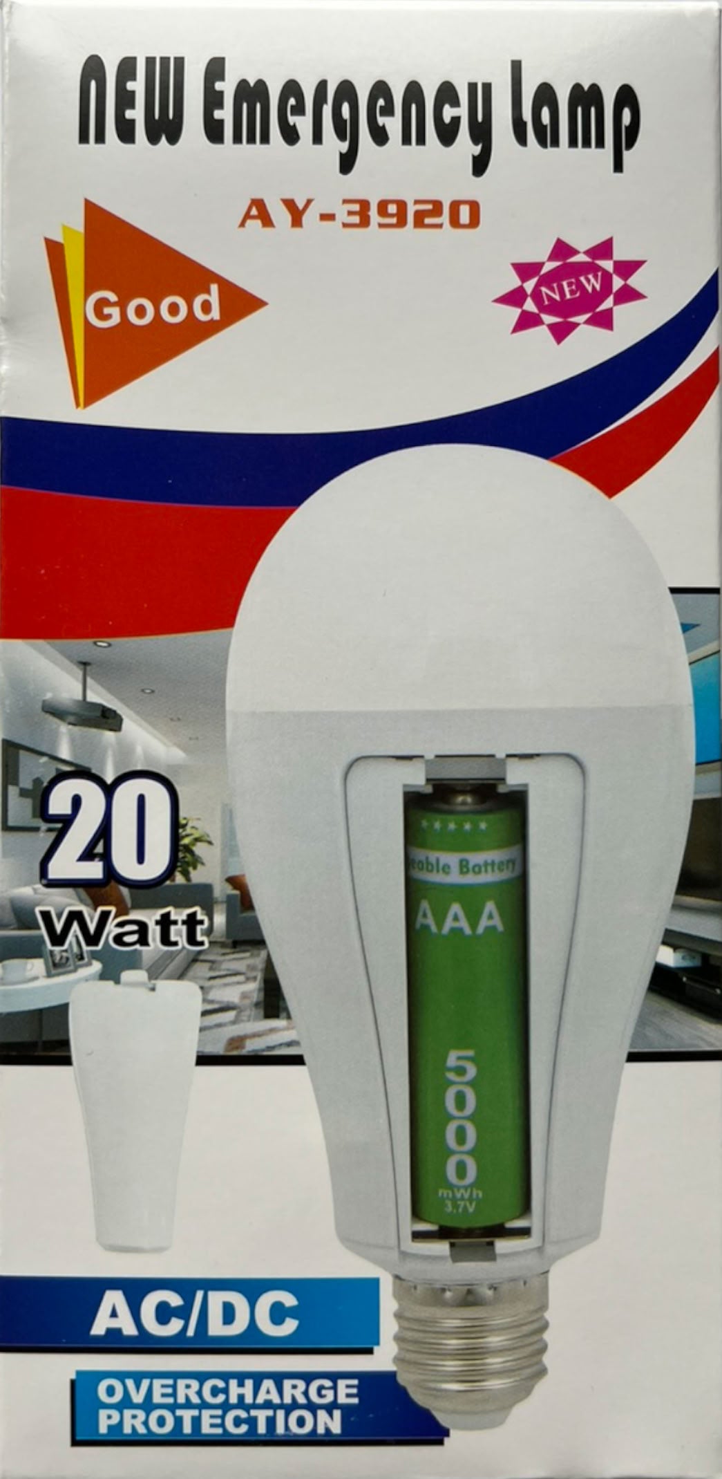 AY-3920 LED Lamp E27 20 W with Two Batteries
