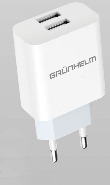 Grunhelm GWS-02 White Power Adapter, 5 V/2.1 A, 2 USB