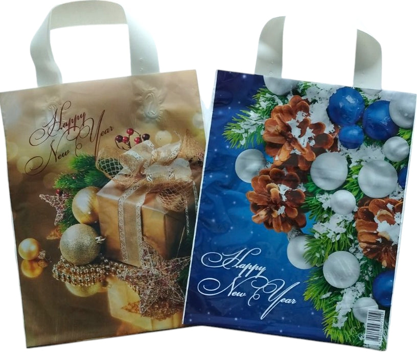 New Year Shopping Bag with Loop Handle, 24 x 30 cm, Assorted Designs