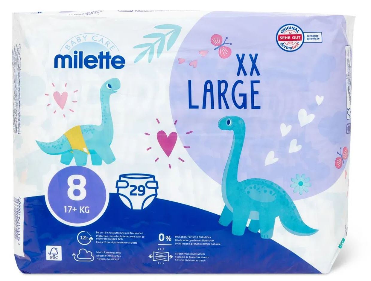 Milette Size 8 Baby Diapers, 17+ kg, 29 pcs