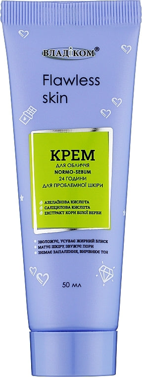 Vladicom Flawless Skin Normo-Sebum Moisturizing & Mattifying Face Cream for Problem Skin, 50 mL