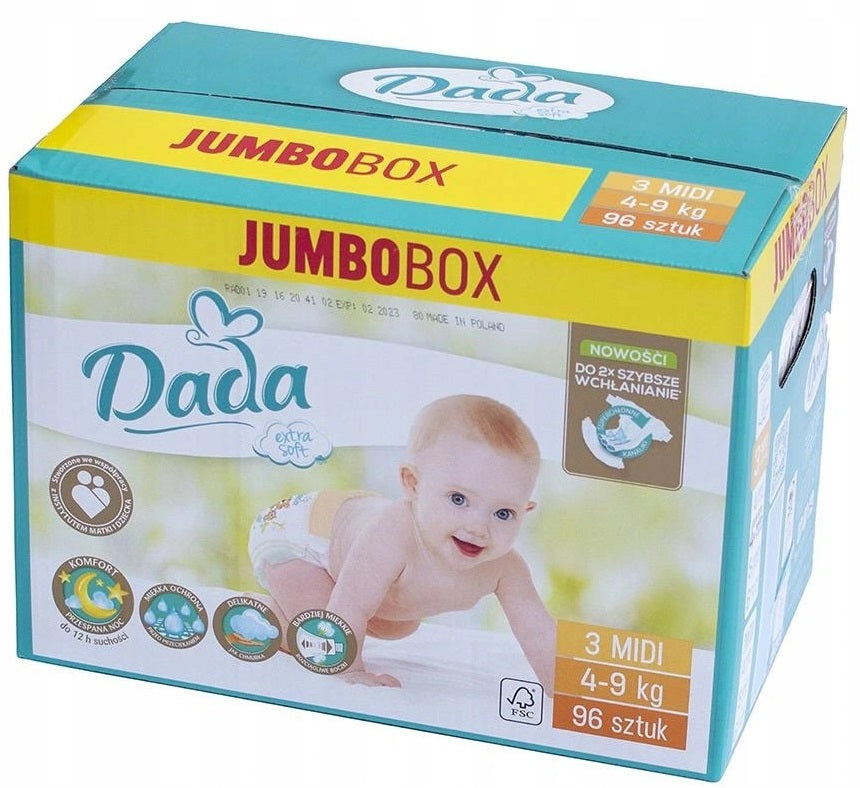 Dada Extra Soft (3) Midi Jumbo Box Baby Diapers, 96 pcs, 4-9 kg