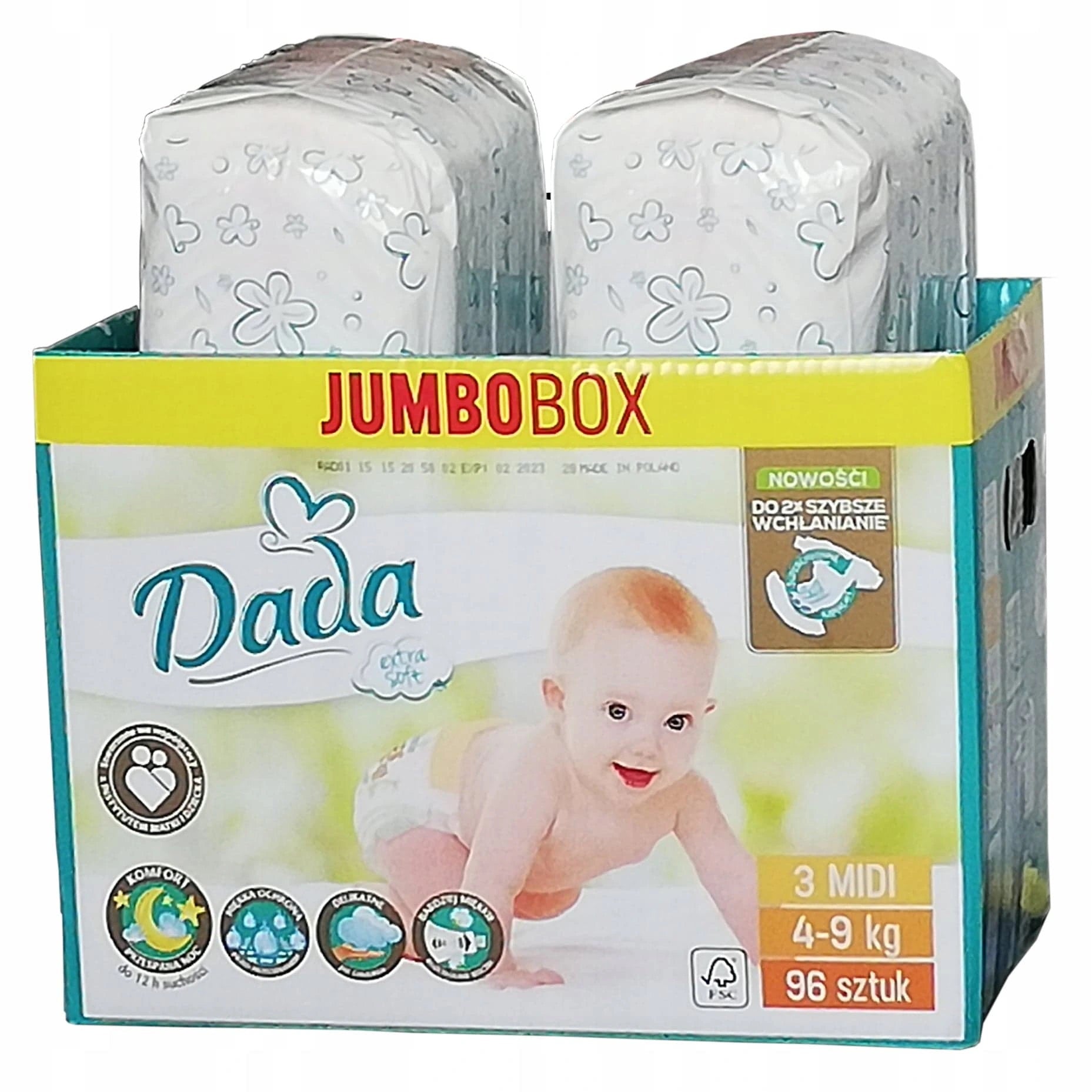 Dada Extra Soft (3) Midi Jumbo Box Baby Diapers, 96 pcs, 4-9 kg - Image 3