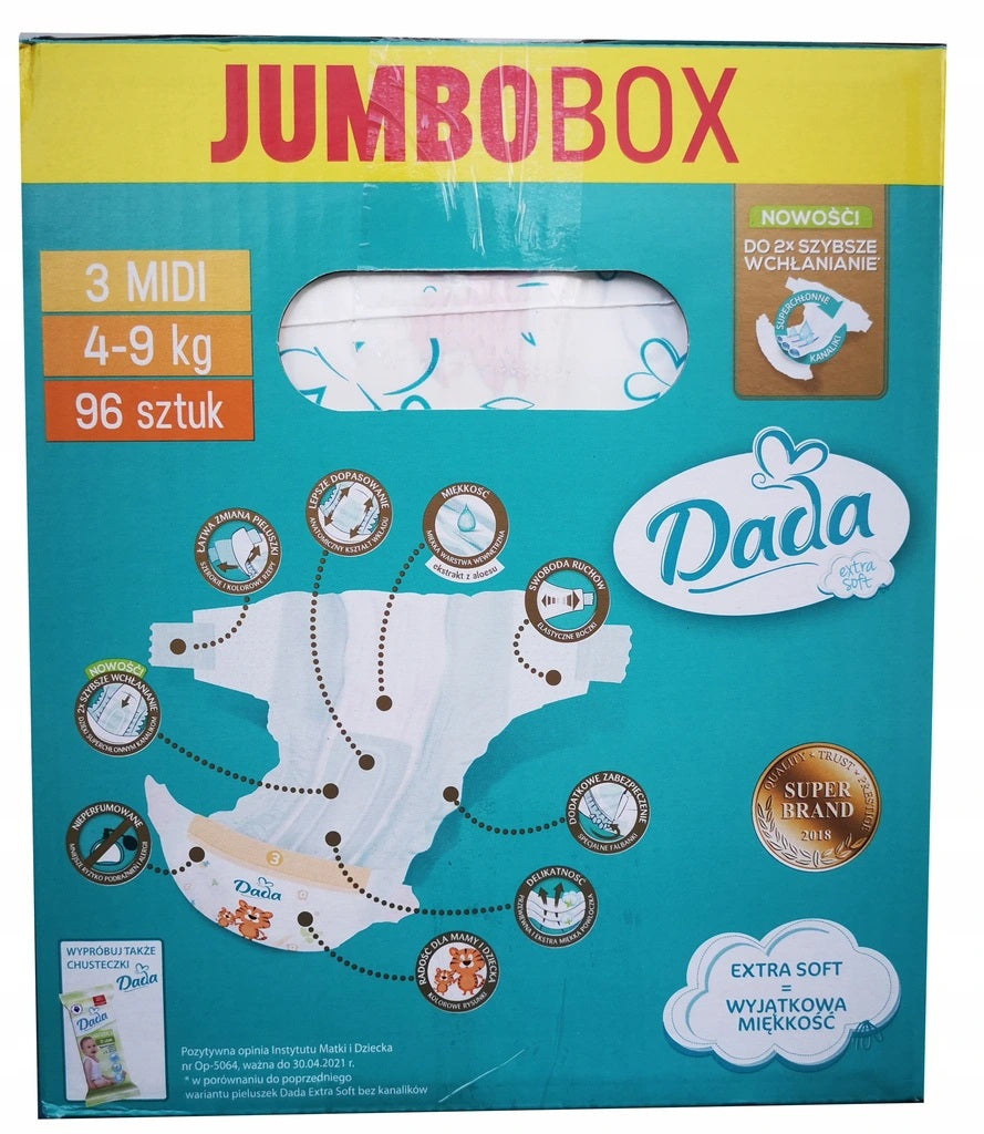 Dada Extra Soft (3) Midi Jumbo Box Baby Diapers, 96 pcs, 4-9 kg - Image 4