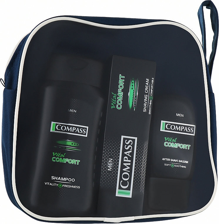 Compass Vital Comfort Men's Toiletry Bag Gift Set: Shampoo, Shaving Cream & Aftershave Balm