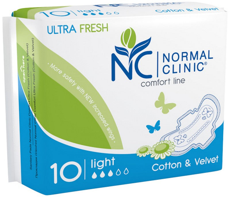 Clinic Comfort Ultra Cotton & Velvet 3 Drops Women's Sanitary Pads, 10 pcs