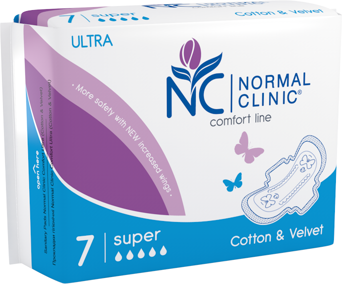 Normal Clinic Ultra Cotton & Velvet Super Sanitary Pads, 5 Drops, 7 pcs